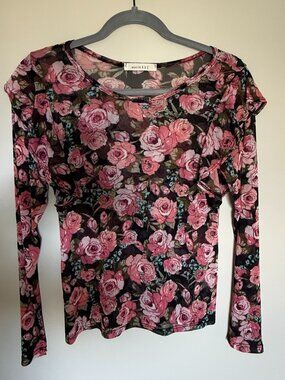 Must Have Sheer Floral Mesh Long Sleeve Top NWOT